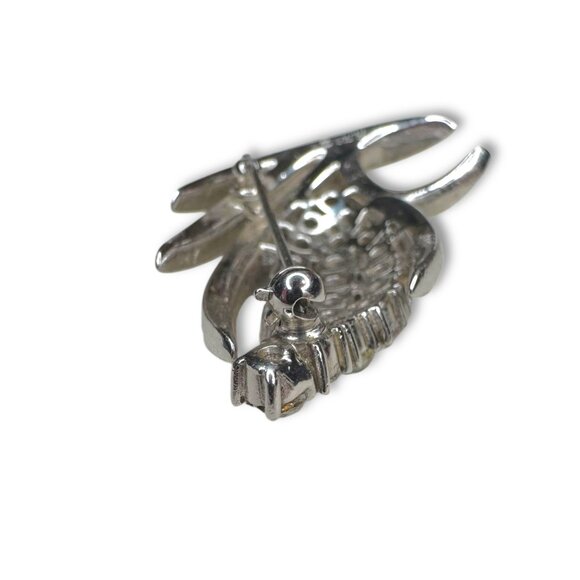 Vintage Crown Trifari Alfred Philippe Era Silvertone Crystal Brooch - Picture 5 of 9